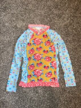 Matilda Jane Yellow Floral & Light Blue Heart Long Sleeve Rashguard